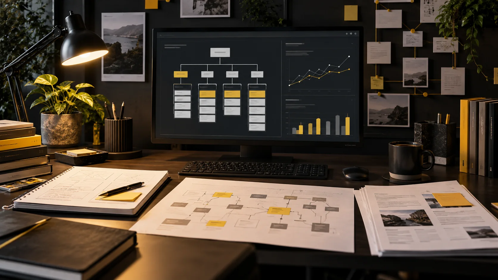Postazione con architettura dei contenuti, analisi del sito e visualizzazioni SEO